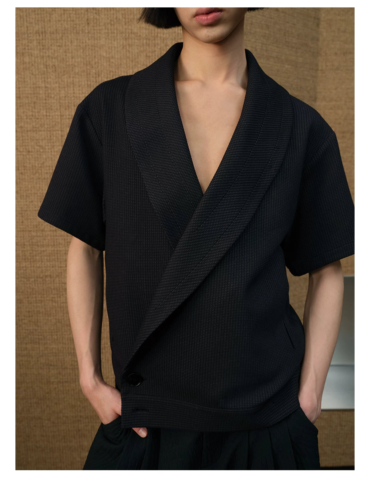 LAPEL PLAID JACQUARD SHIRT