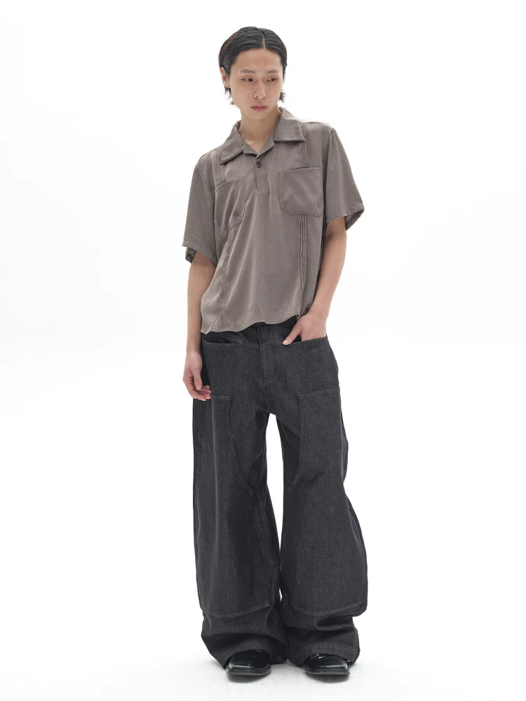 LIGHT GRAY PLEATED POLO SHIRT