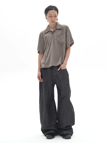 LIGHT GRAY PLEATED POLO SHIRT