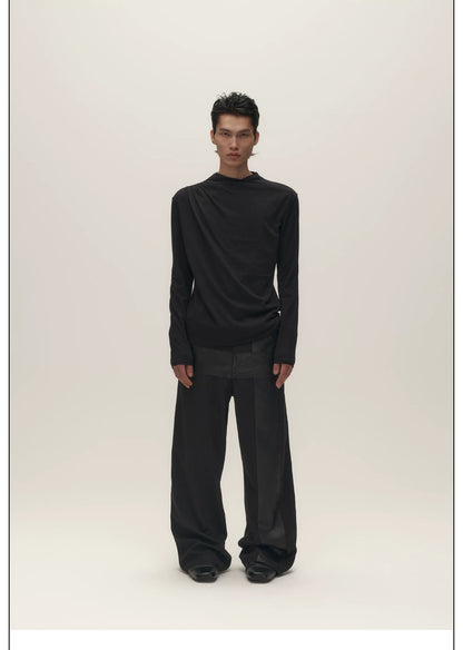 PLEATED HIGH NECK LONG SLEEVE