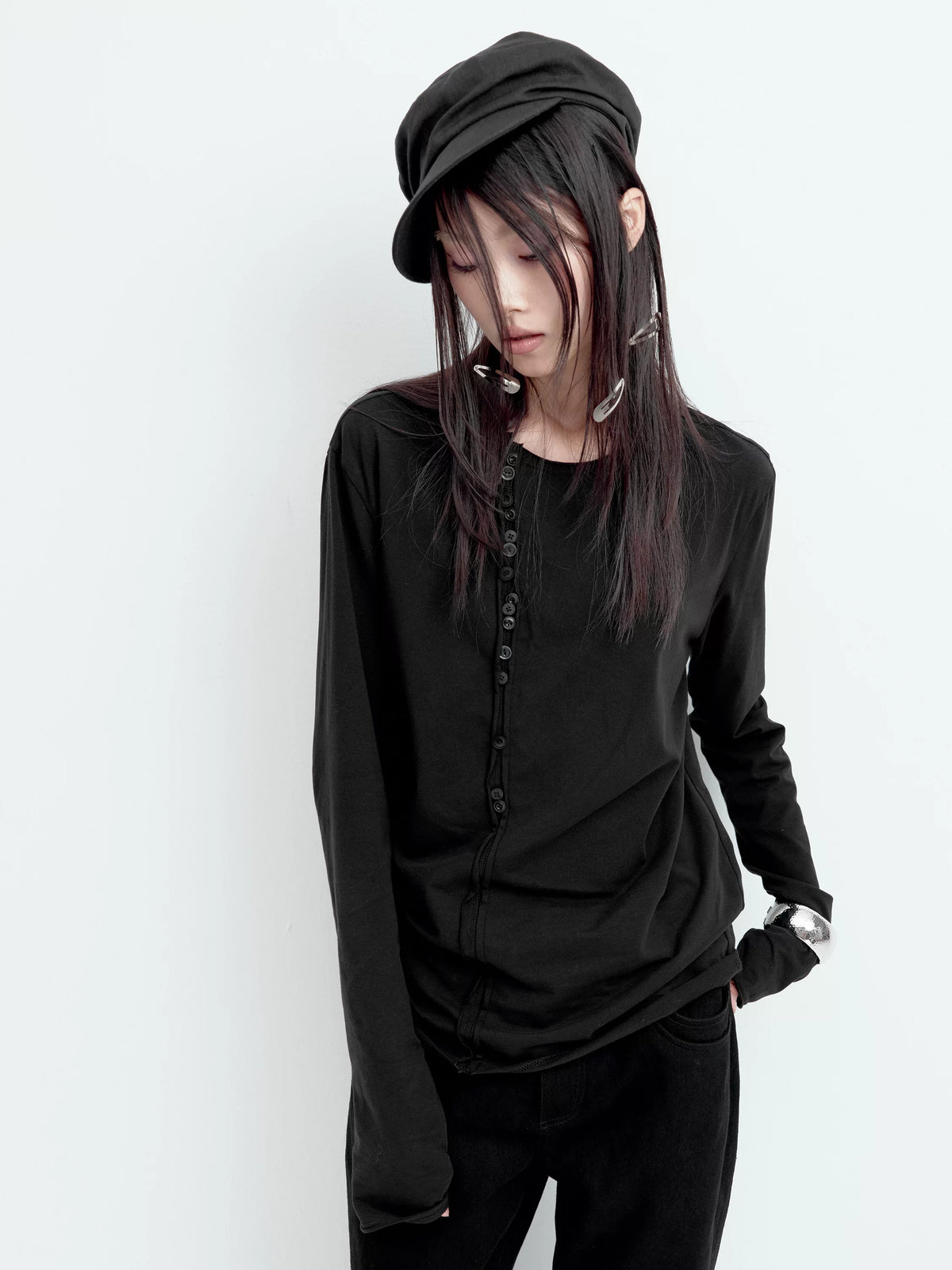 ASYMMETRICAL BUTTON-UP COTTON TOP
