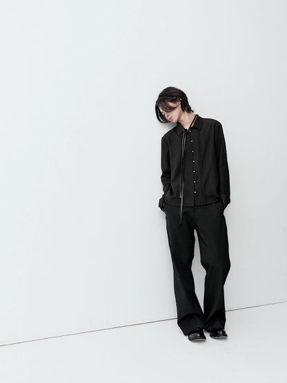 PLEATED LINEN BUTTON-UP SHIRT