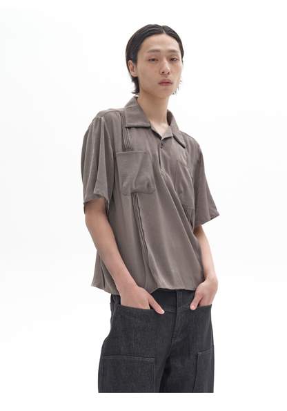LIGHT GRAY PLEATED POLO SHIRT