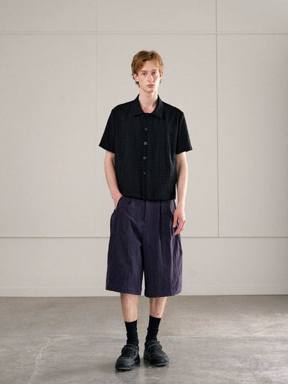 CHECKERED MESH HALF-PLACKET SHIRT