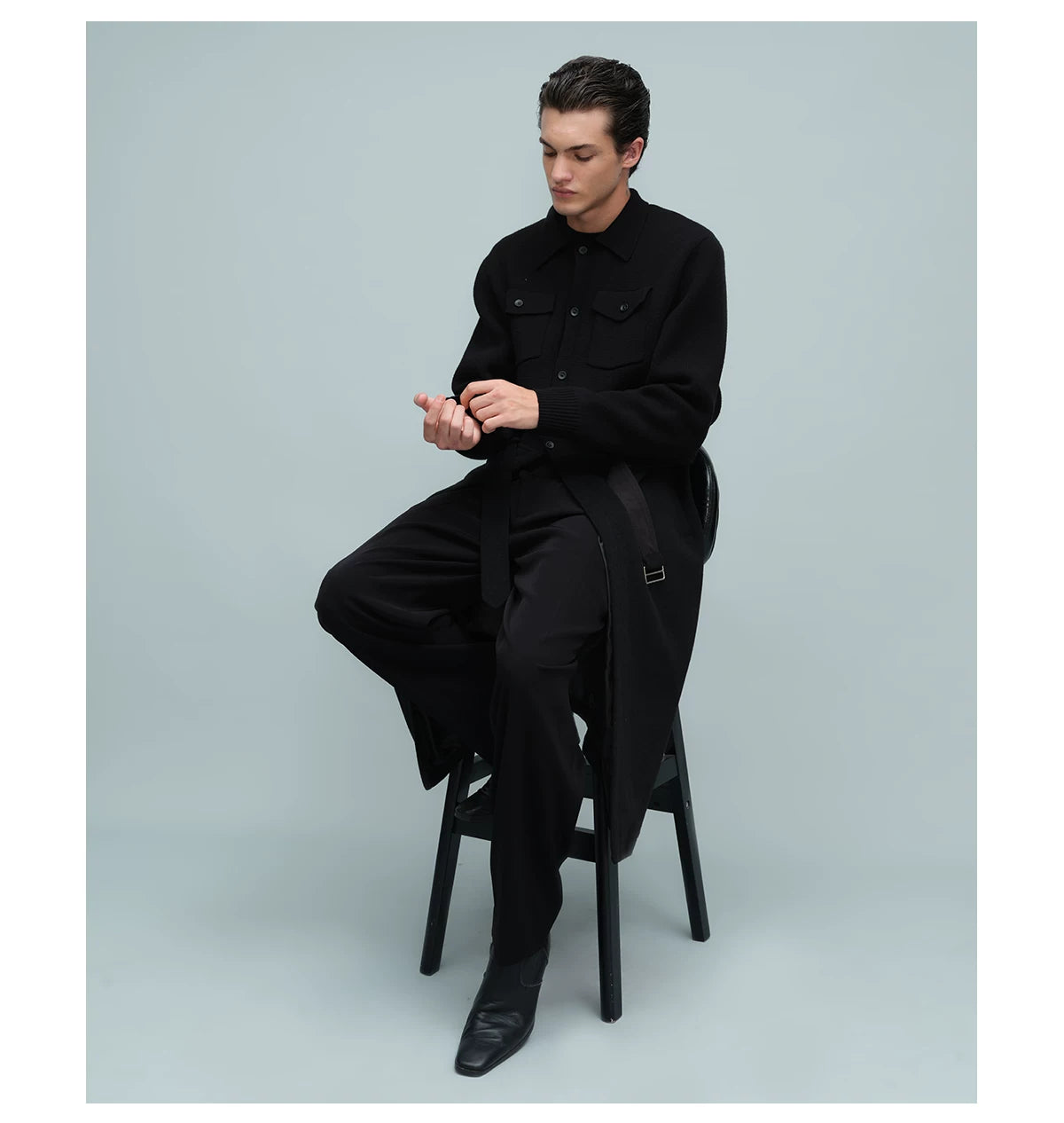 KNIT PANEL LONG COAT ブラック