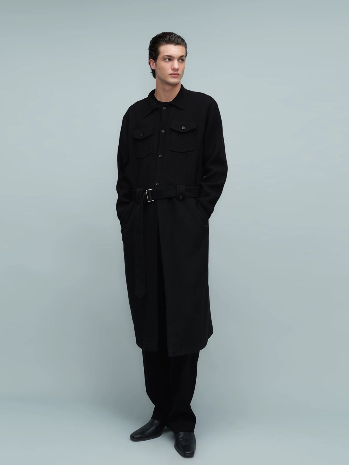 KNIT PANEL LONG COAT ブラック