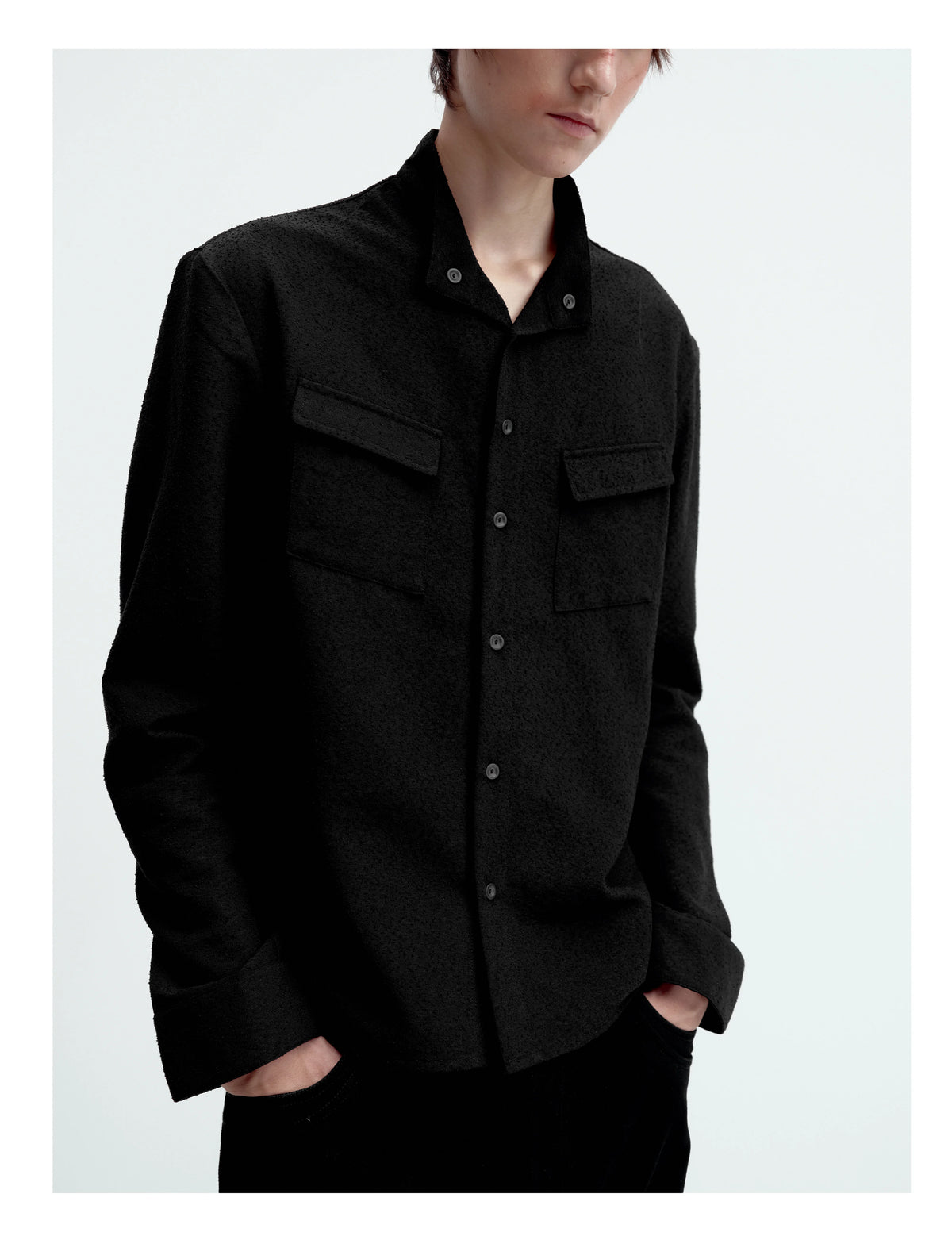 TEXTURED FITTED LONG-SLEEVE SHIRT
