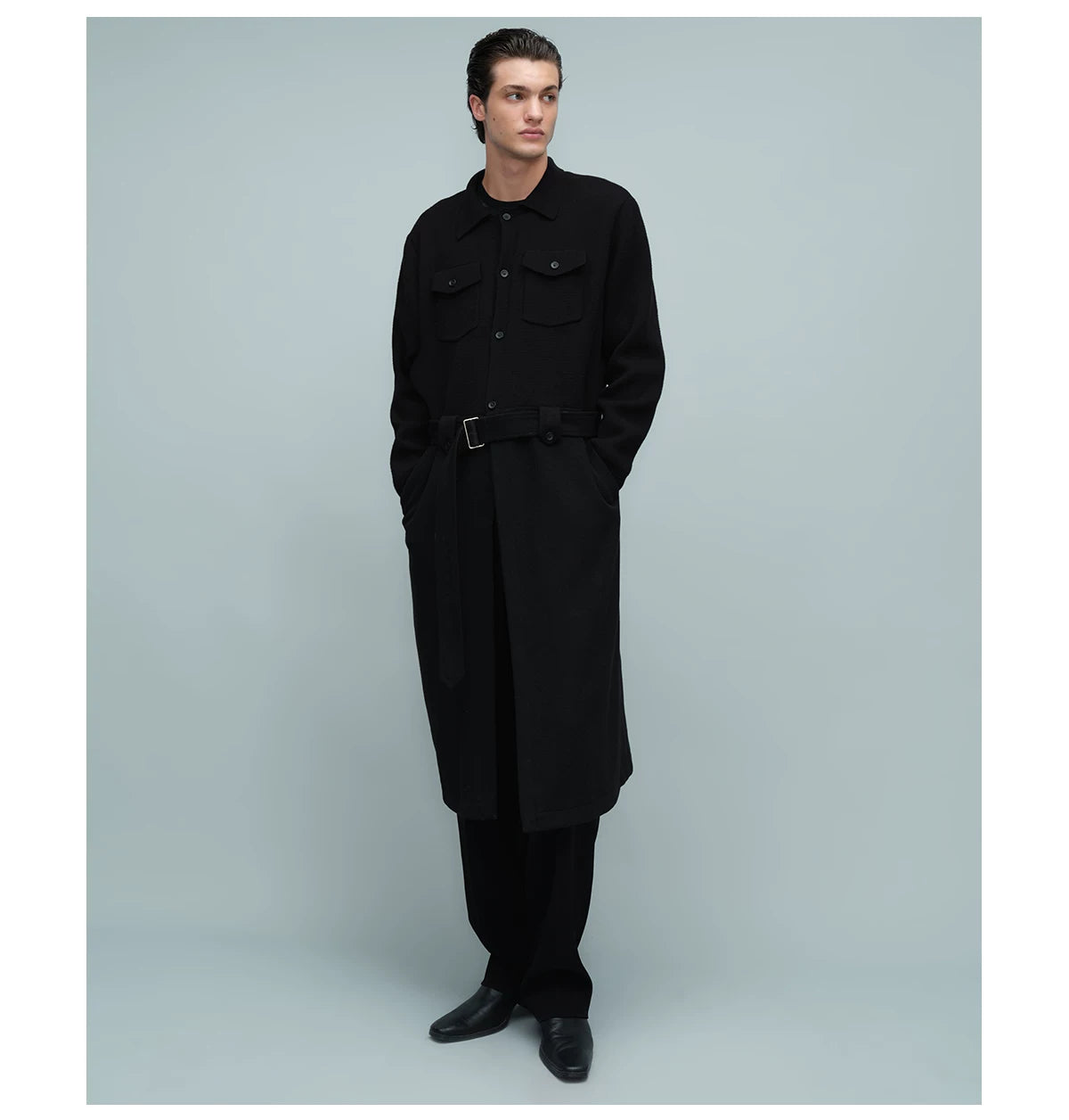 KNIT PANEL LONG COAT ブラック