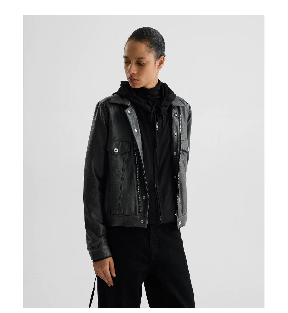 COATED TYPE THREE BIKER JACKET ブラック