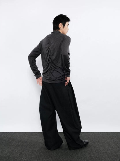 WIDE-WEAVE DENIM PANTS WITH PLEATS