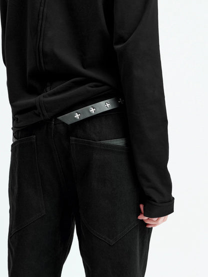 DOUBLE-LAYER PATCHWORK SLIM JEANS