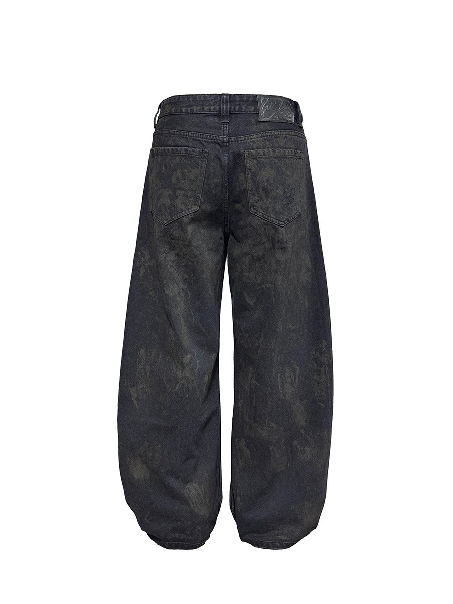 DISTRESSED BLACK DENIM PANTS