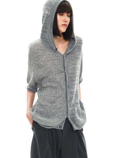 JACQUARD HOODED CARDIGAN