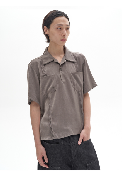 LIGHT GRAY PLEATED POLO SHIRT