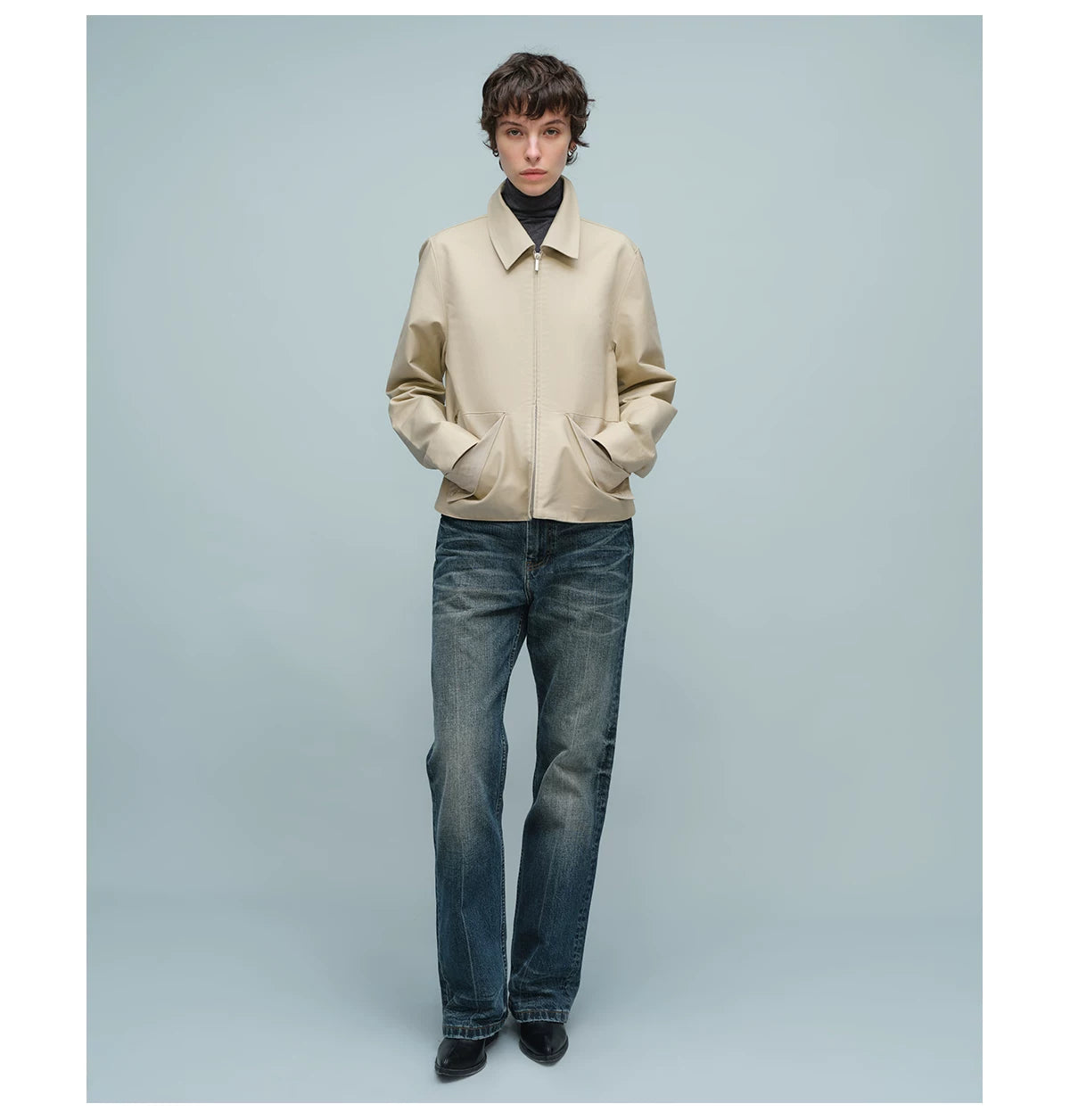 FOLD POCKET SHORT JACKET ライトカーキ