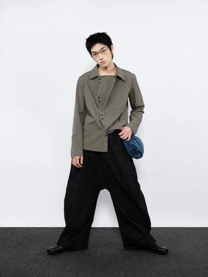 WIDE-WEAVE DENIM PANTS WITH PLEATS