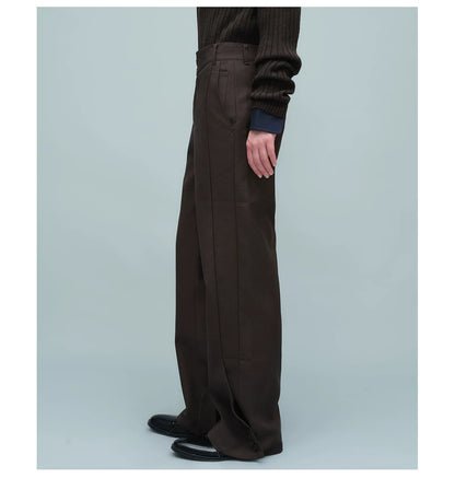 ASYMMETRIC WAIST BUTTON HEM TROUSERS ダークブラウン