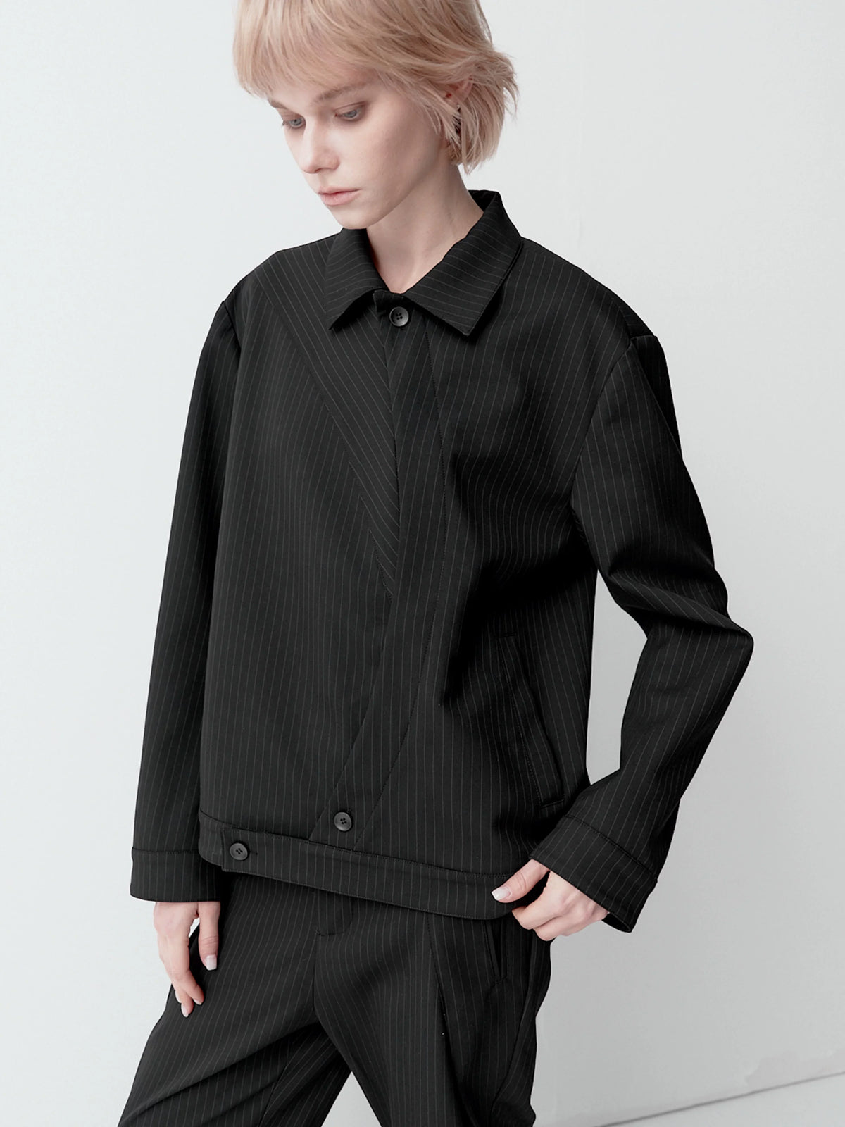 ASYMMETRICAL STRIPED CROPPED JACKET