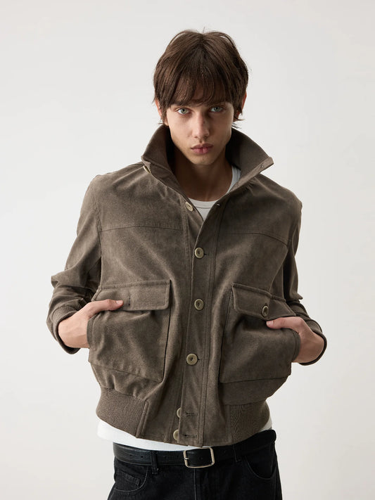 RIBBED STAND-UP COLLAR JACKET