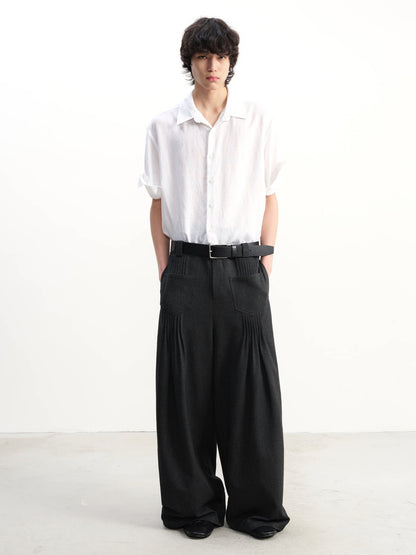 PLEATED WIDE LEG CASUAL PANTS