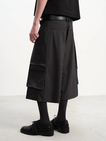 PLAID PLEATED WORK SHORTS