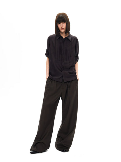 GLOSSY SILK PLEAT SHIRT
