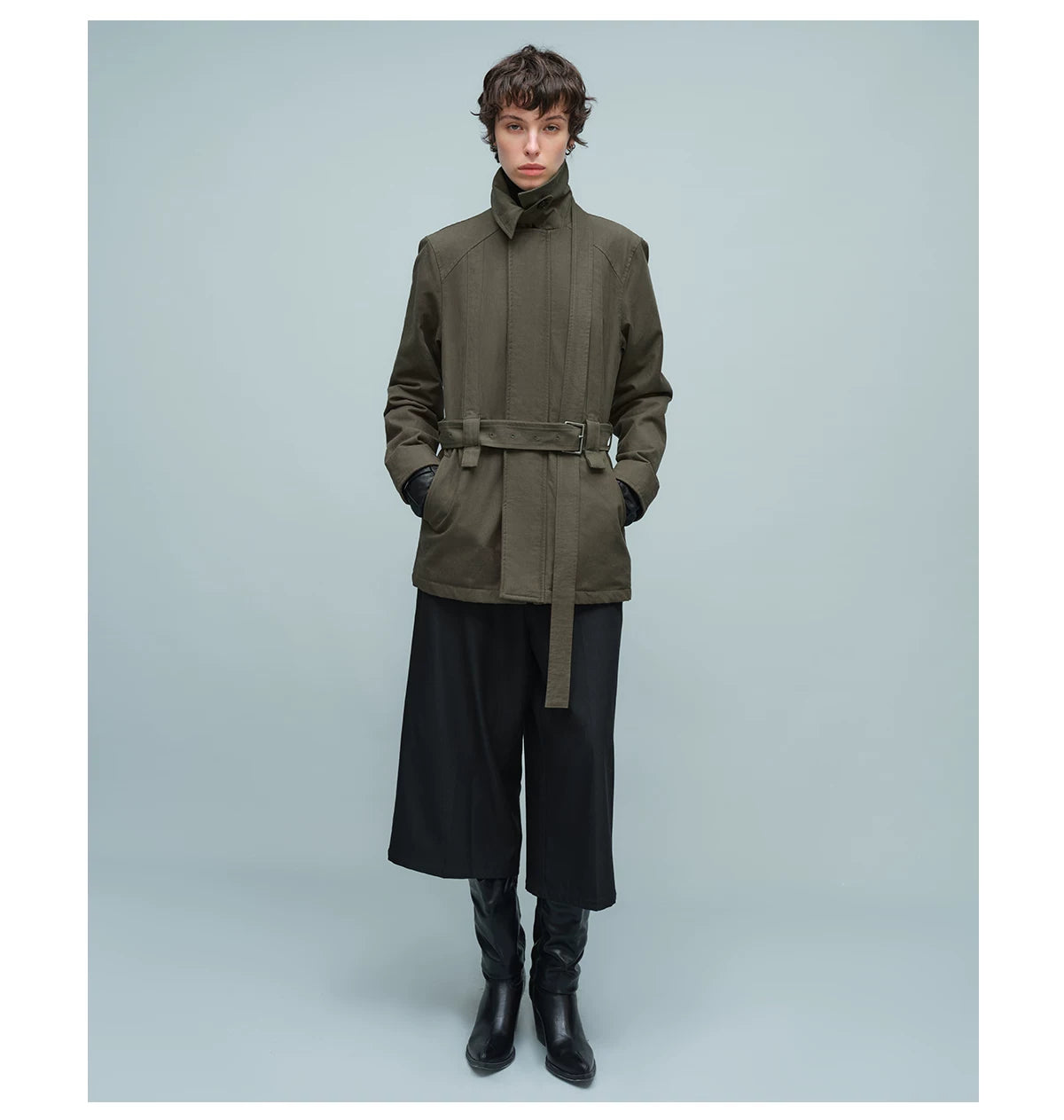 BELTED STAND COLLAR JACKET アーミーグリーン