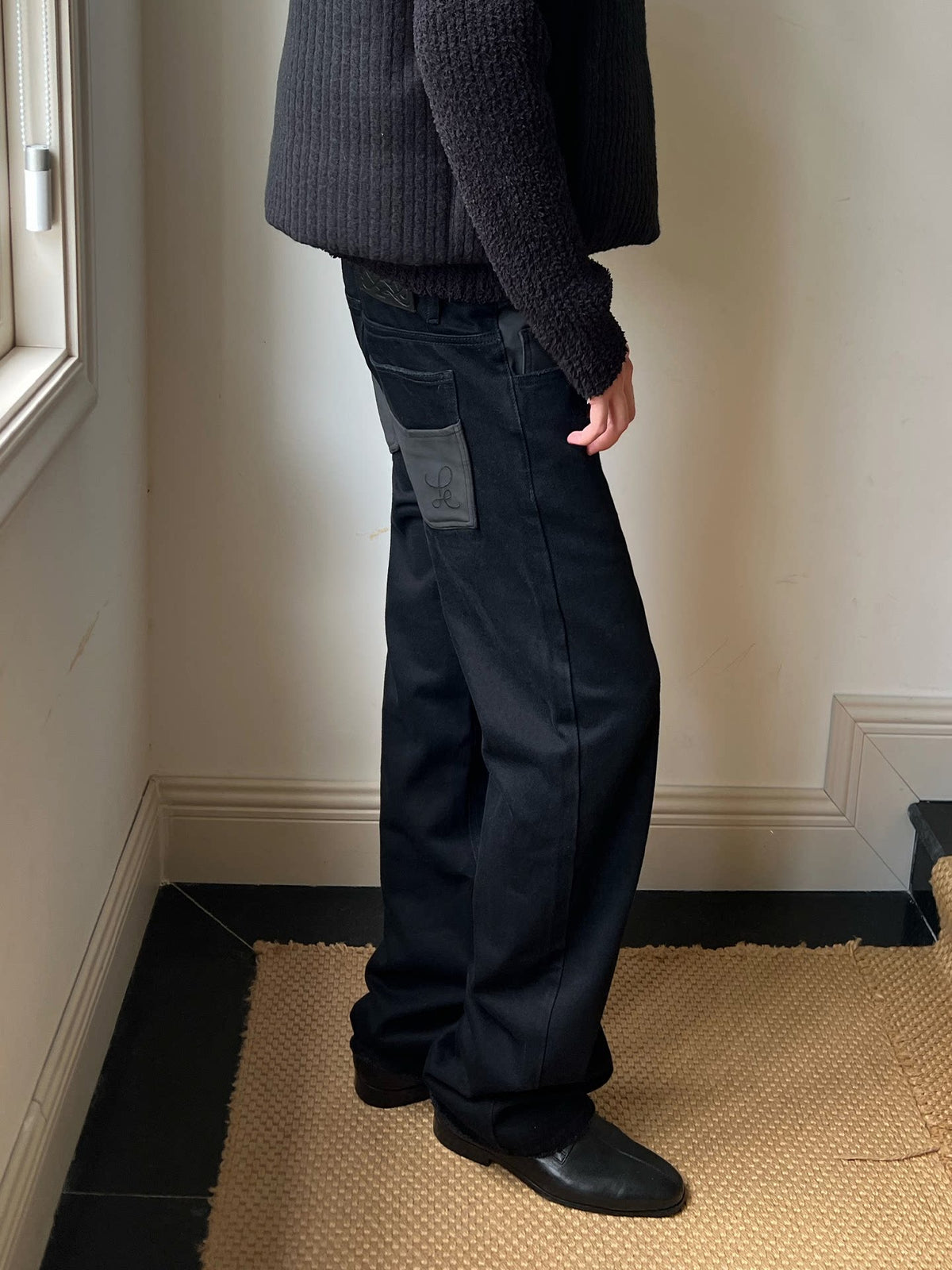 LEATHER-TRIM SLIM JEANS