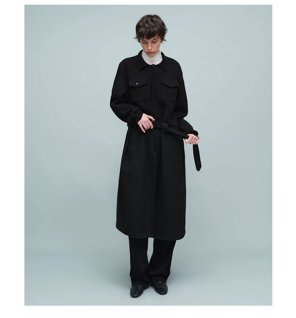 KNIT PANEL LONG COAT ブラック