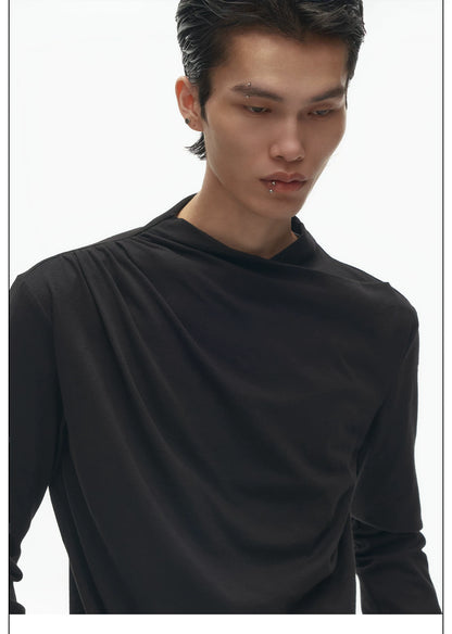 PLEATED HIGH NECK LONG SLEEVE