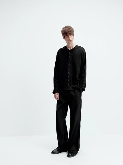 SATIN-TRIM LAYERED CARDIGAN