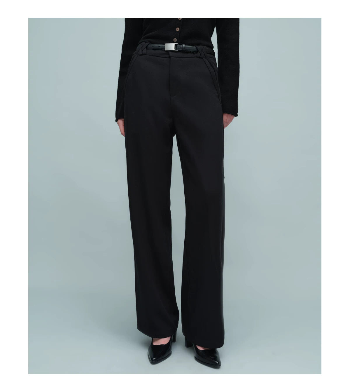 WOVEN WAIST STRAIGHT TROUSERS ブラック