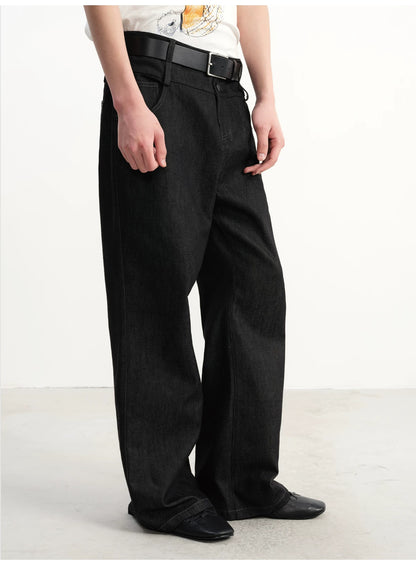 DOUBLE-WAISTED RAW DENIM PANTS
