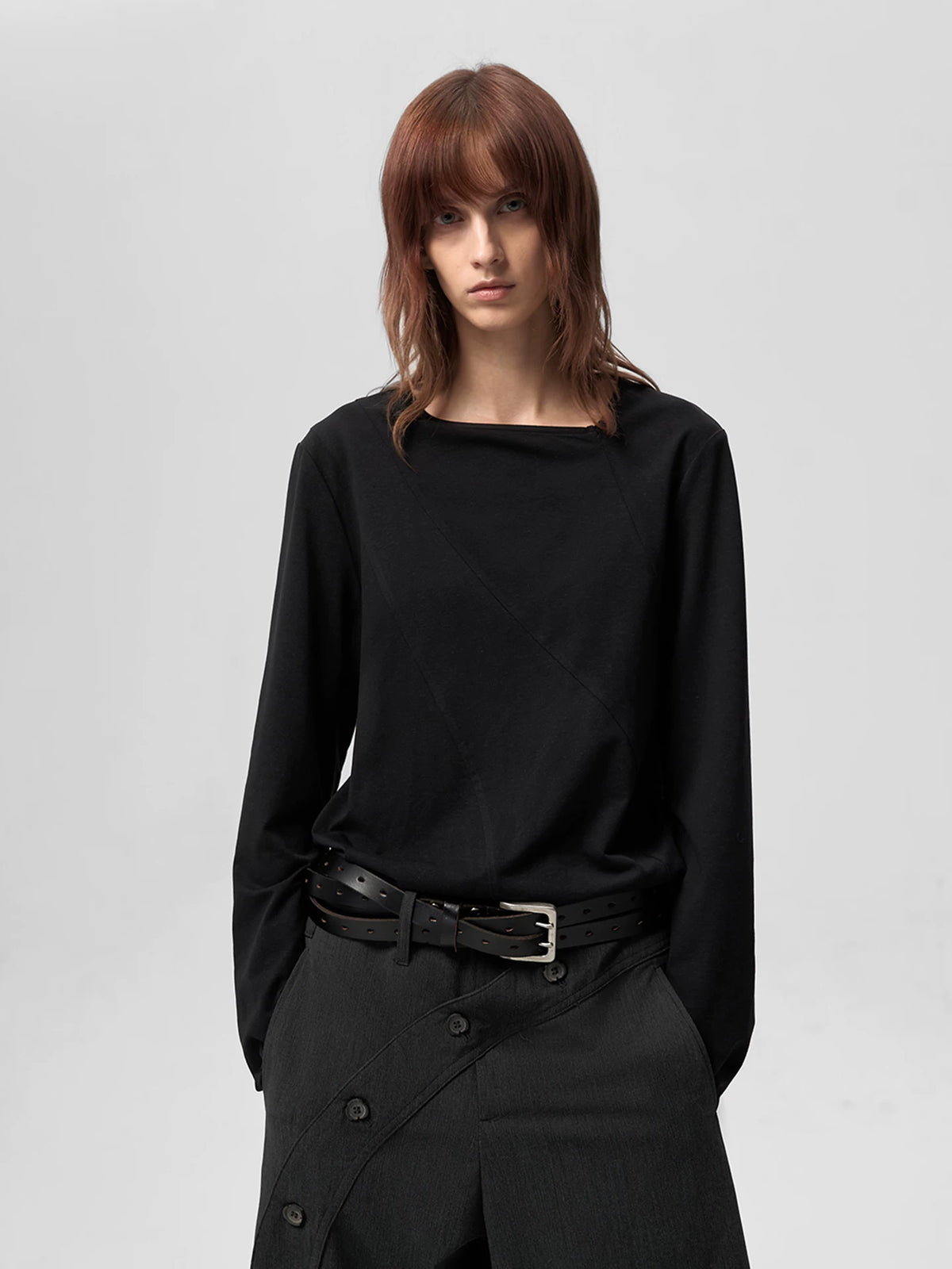 ASYMMETRIC NECK LINEN BLEND LONG SLEEVE TOP 5