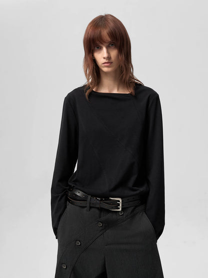 ASYMMETRIC NECK LINEN BLEND LONG SLEEVE TOP 5