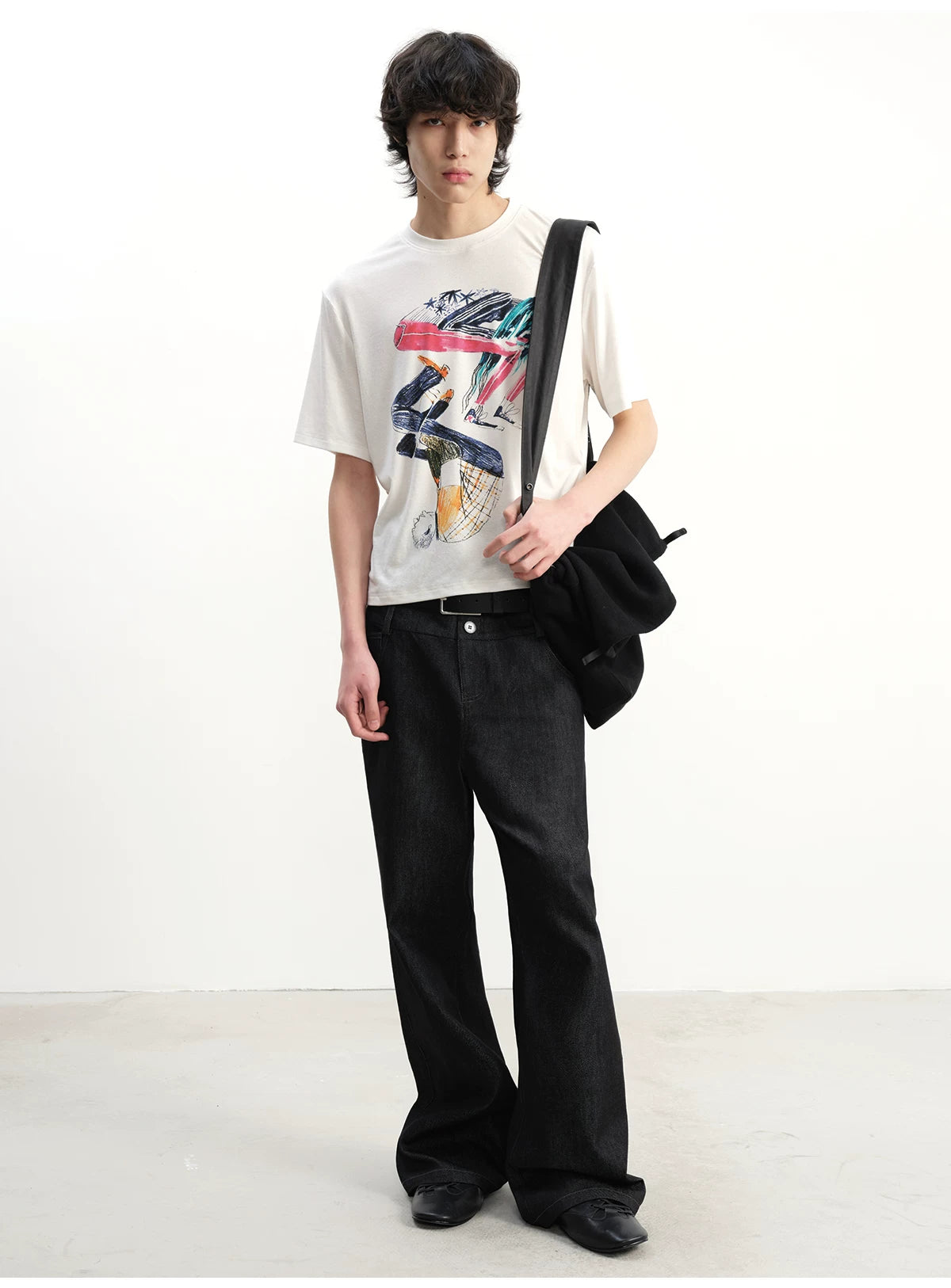 DOUBLE-WAISTED RAW DENIM PANTS