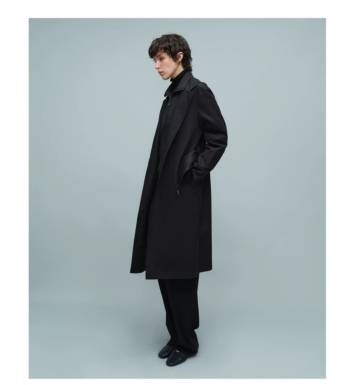 LAYERED BELTED TRENCH COAT ブラック