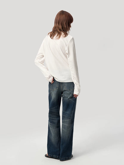 ASYMMETRIC NECK LINEN BLEND LONG SLEEVE TOP 14