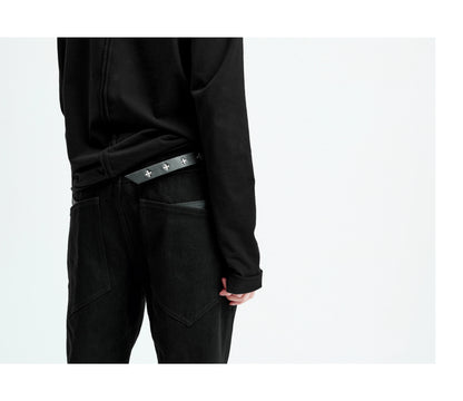 DOUBLE-LAYER PATCHWORK SLIM JEANS