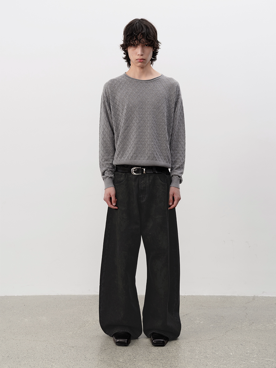 DISTRESSED BLACK DENIM PANTS