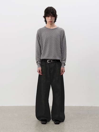 DISTRESSED BLACK DENIM PANTS