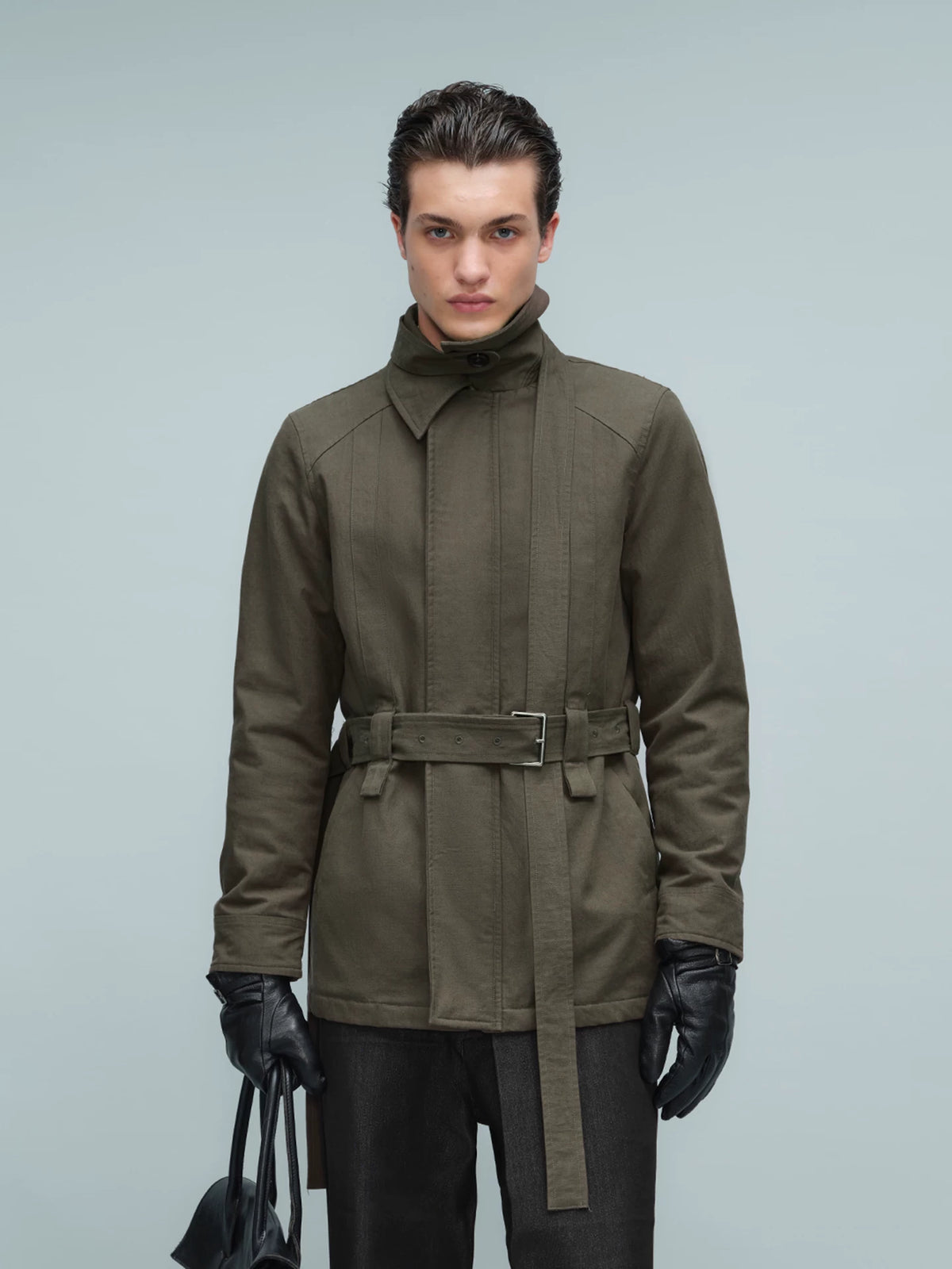 BELTED STAND COLLAR JACKET アーミーグリーン