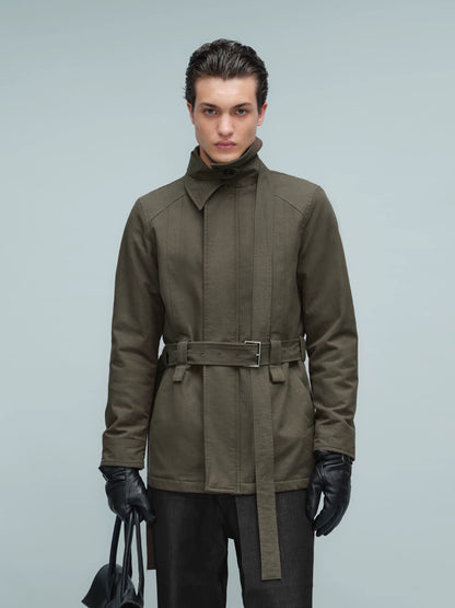 BELTED STAND COLLAR JACKET アーミーグリーン