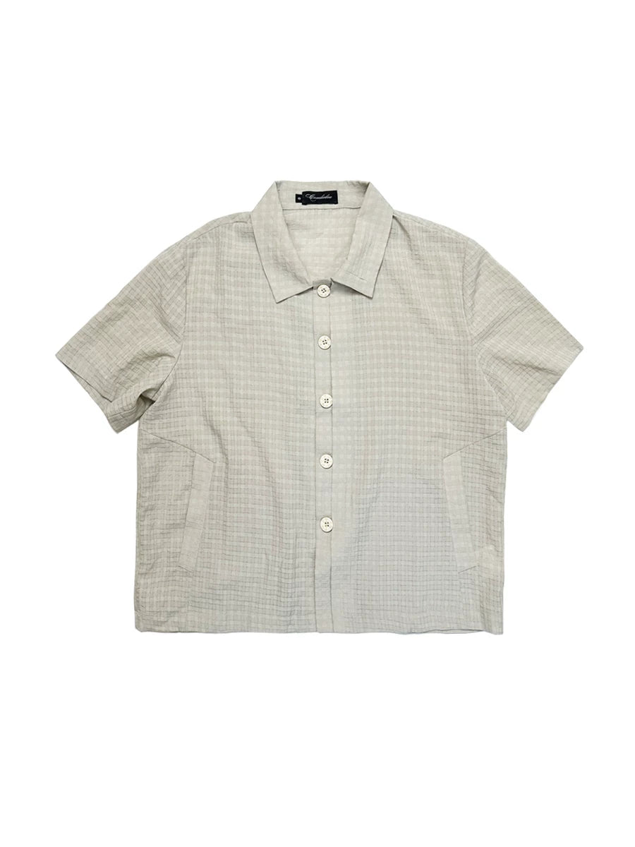 CHECKERED MESH HALF-PLACKET SHIRT