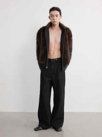 STUDDED DENIM STRAIGHT PANTS