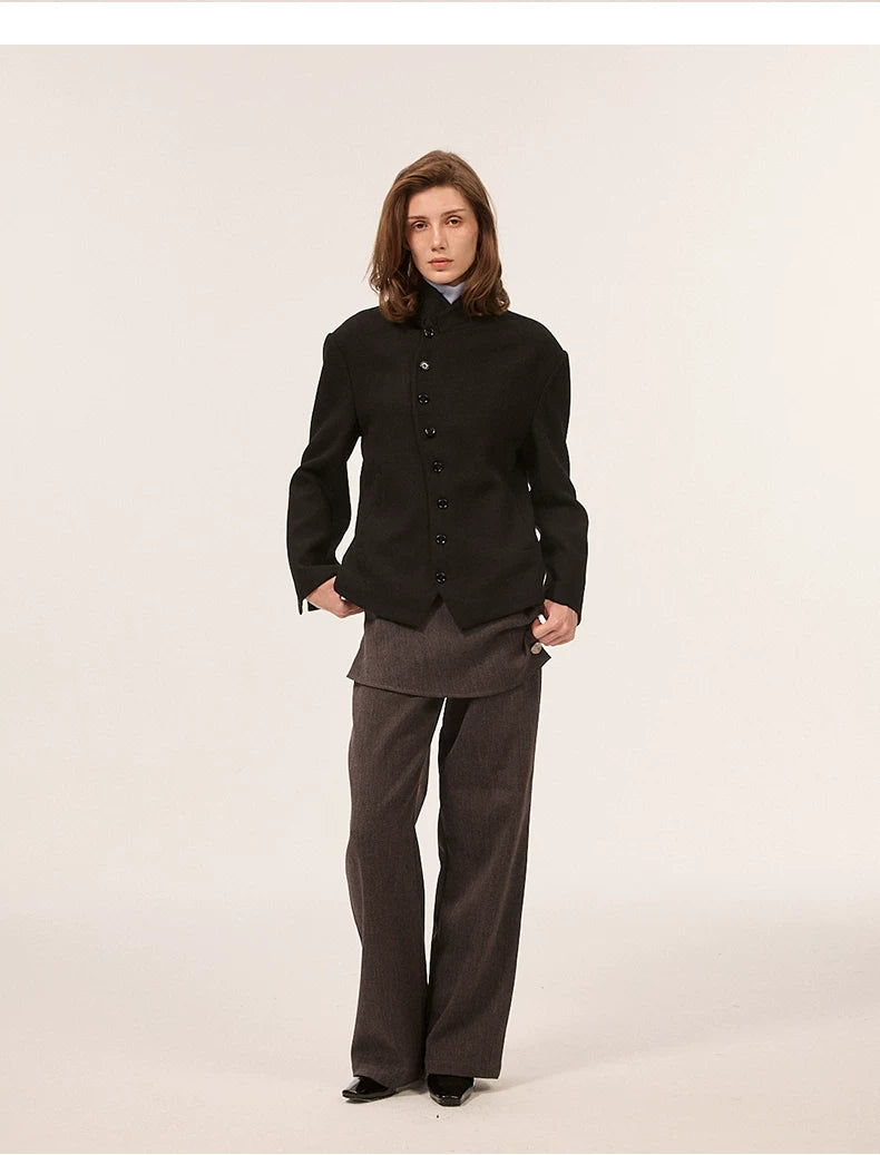 CURVED BUTTON WOOL BLEND JACKET 9