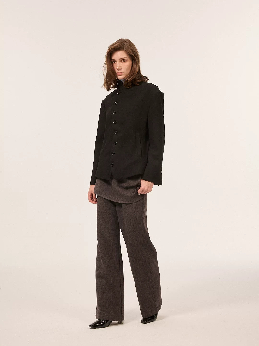CURVED BUTTON WOOL BLEND JACKET 3