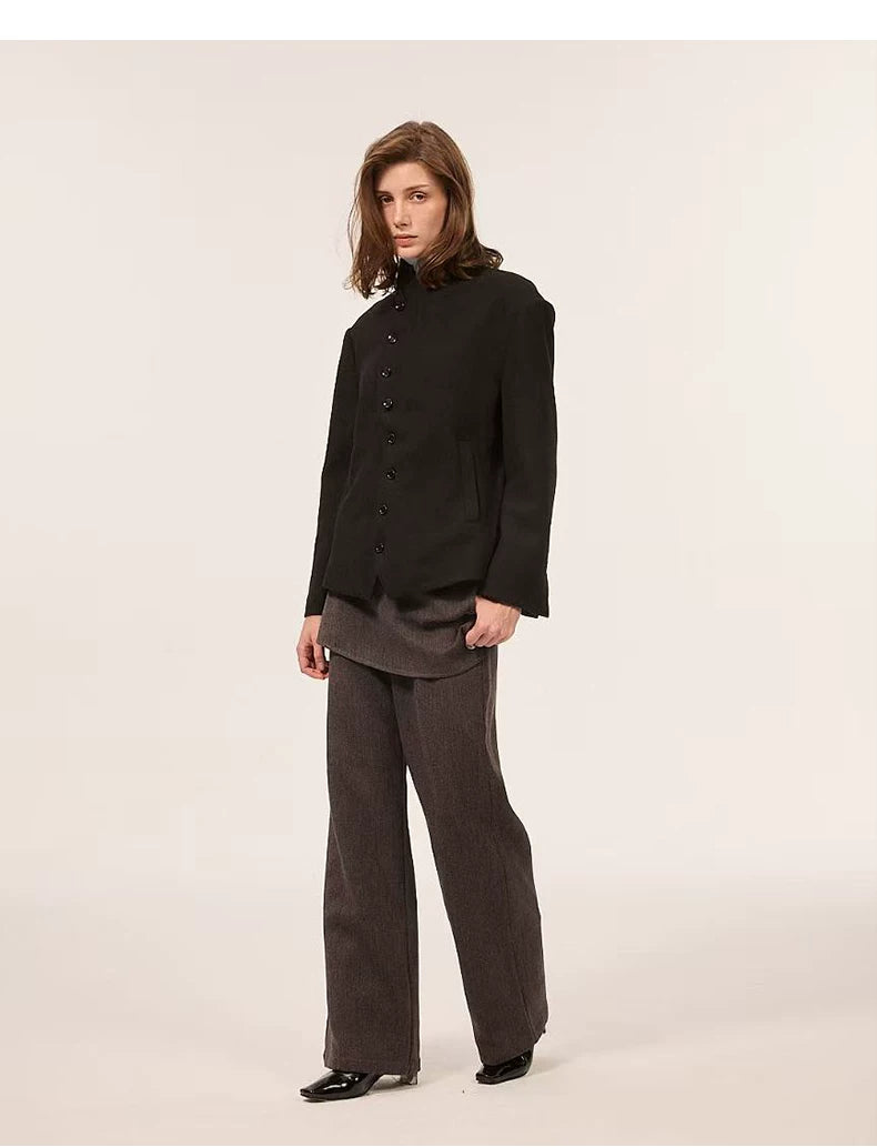 CURVED BUTTON WOOL BLEND JACKET 7