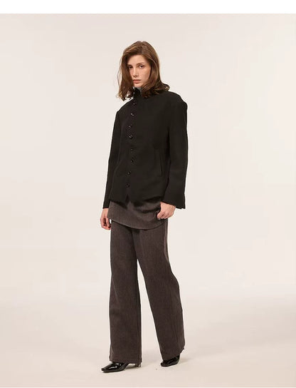CURVED BUTTON WOOL BLEND JACKET 7