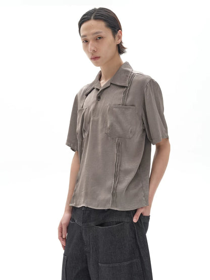 LIGHT GRAY PLEATED POLO SHIRT